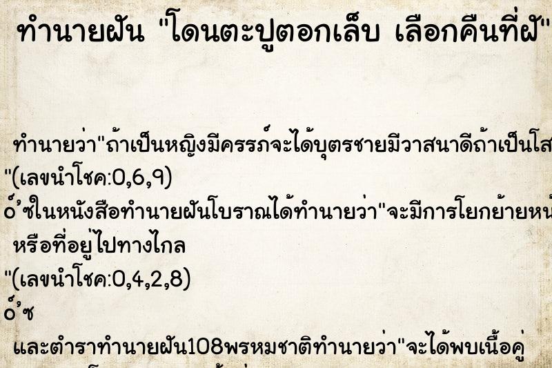 ทำนายฝันทำนายฝันโดนตะปูตอกเล็บเลือกคืนที่ฝั